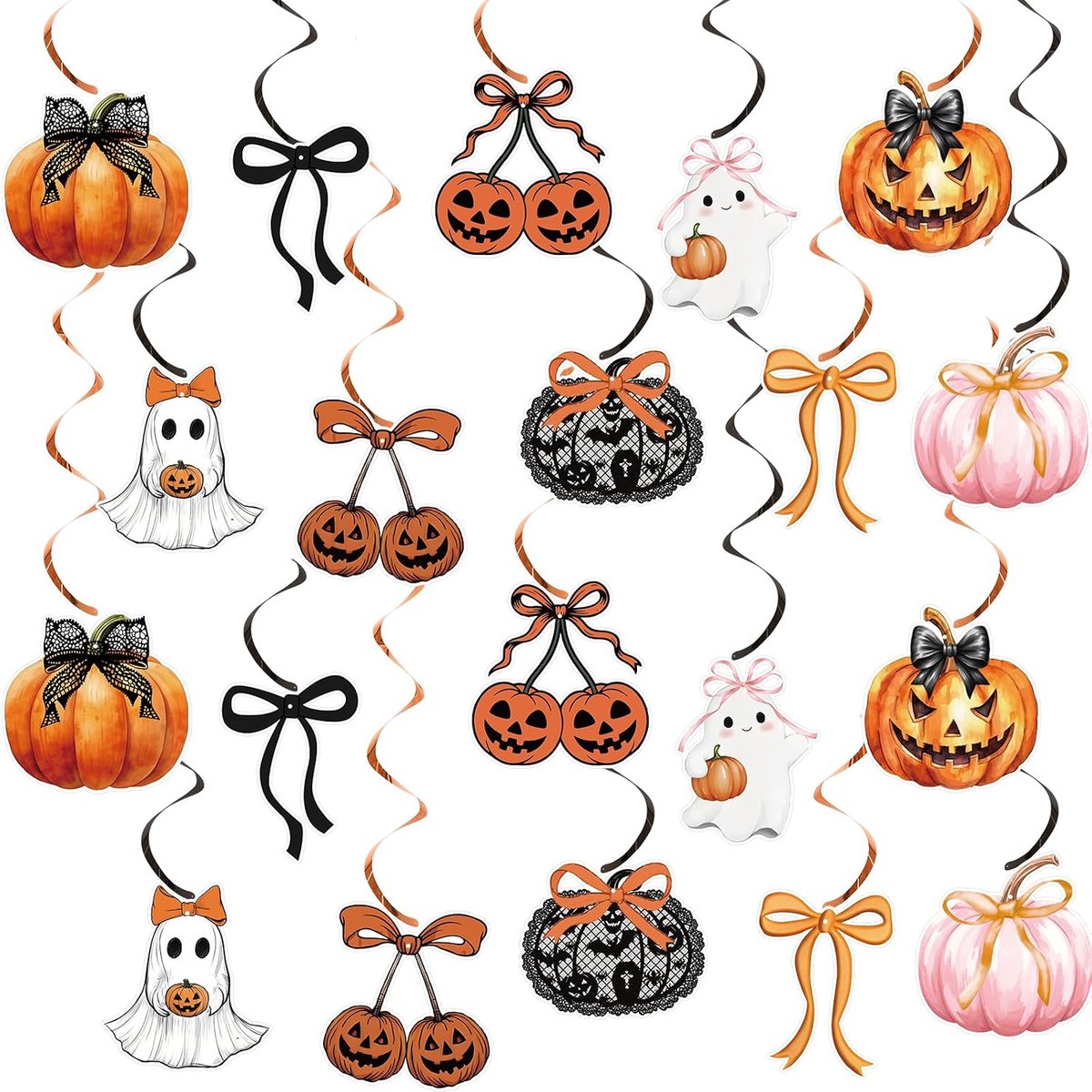 Set Van 20 Vlaggenlijn - Halloween Decoratie Swirls Versiering - Spiraaldecoraties - Halloween Slinger - Plafond Decoratie - Feest Versiering - Halloween-Decoratie - Met Spiralen, Spook, Strikken En Pompoenen - Woondecoratie