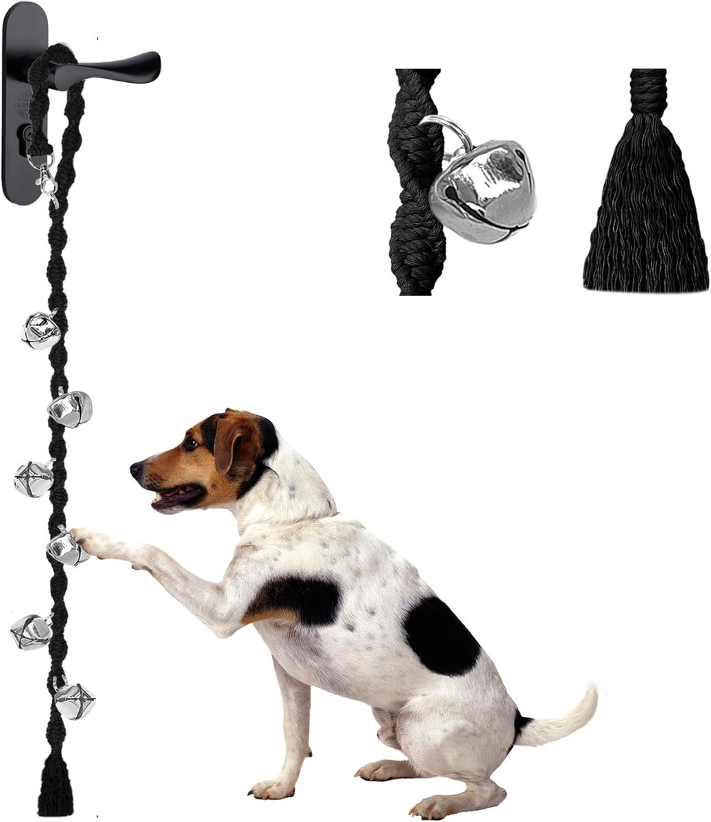 Hondenbellen om naar buiten te gaan & puppy zindelijkheidstraining, verstelbare hondendeurbel ring om potje te gaan, handgemaakt met premium garen, gedraaide stijl, puur zwart