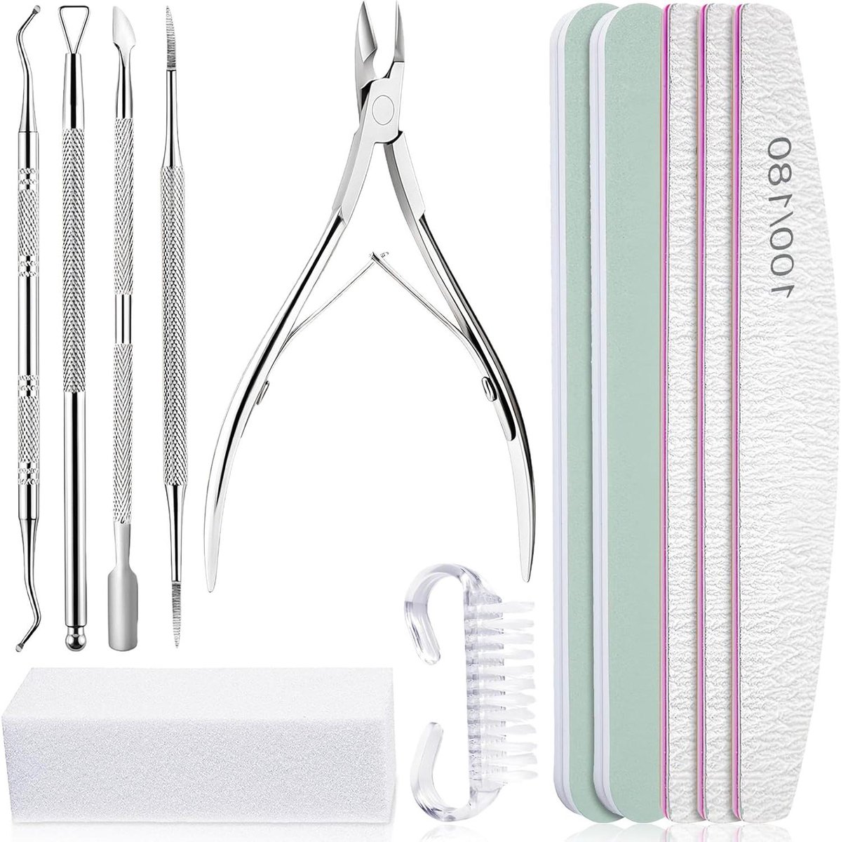 Nagelvijlen Set - Nagelverzorgingskit Manicure Pedicure - Nagels Vormen Polijsten - Dubbelzijdig 100/180 Grit - 12 Stuks - Transparant