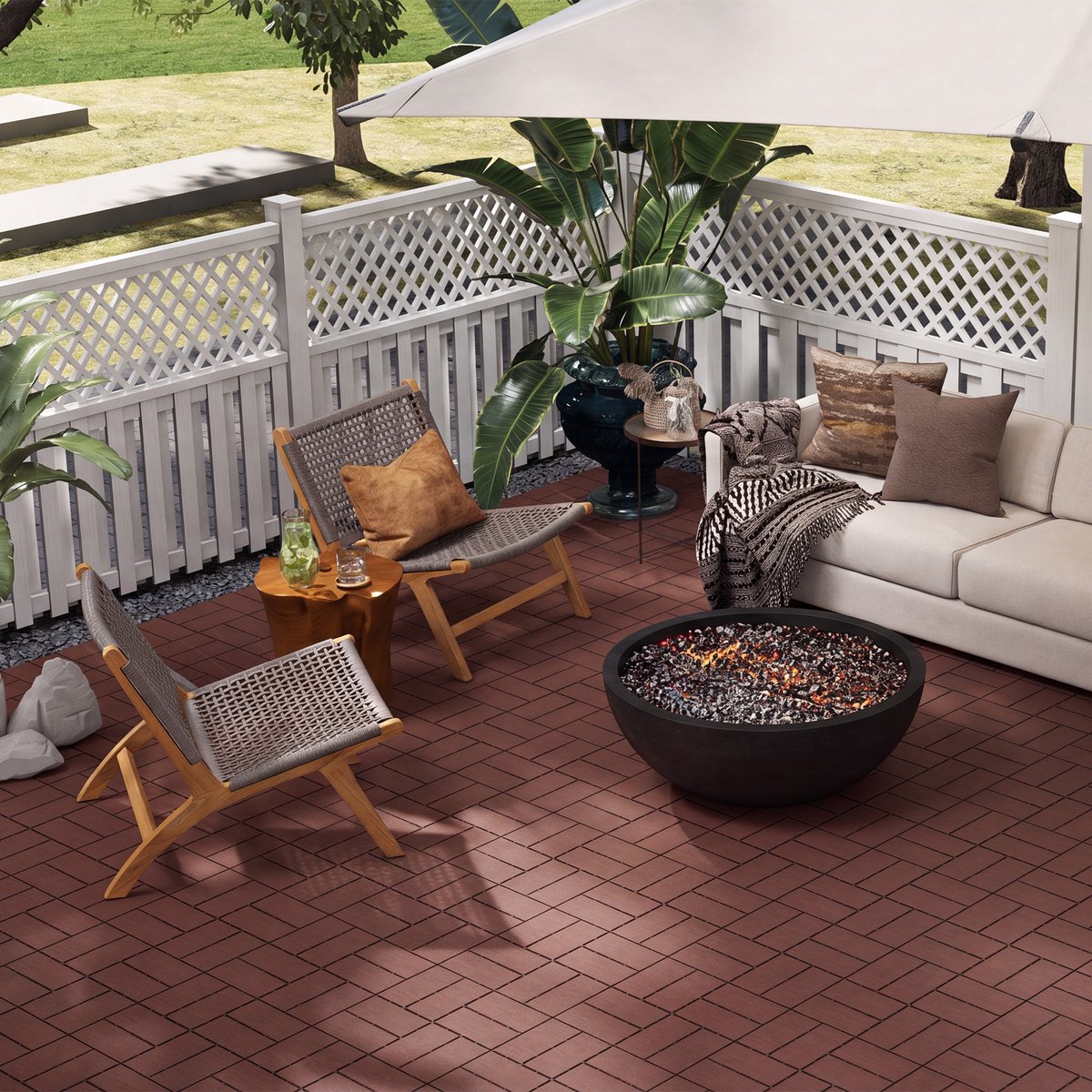 Froadp 55 stuks balkontegels in houtlook terrastegels 30x30cm decoratieve kunststof tegels voor terras kliktegels vloerbedekking balkontegel waterbestendig onderhoudsvriendelijk - 5m² roodbruin geruit type