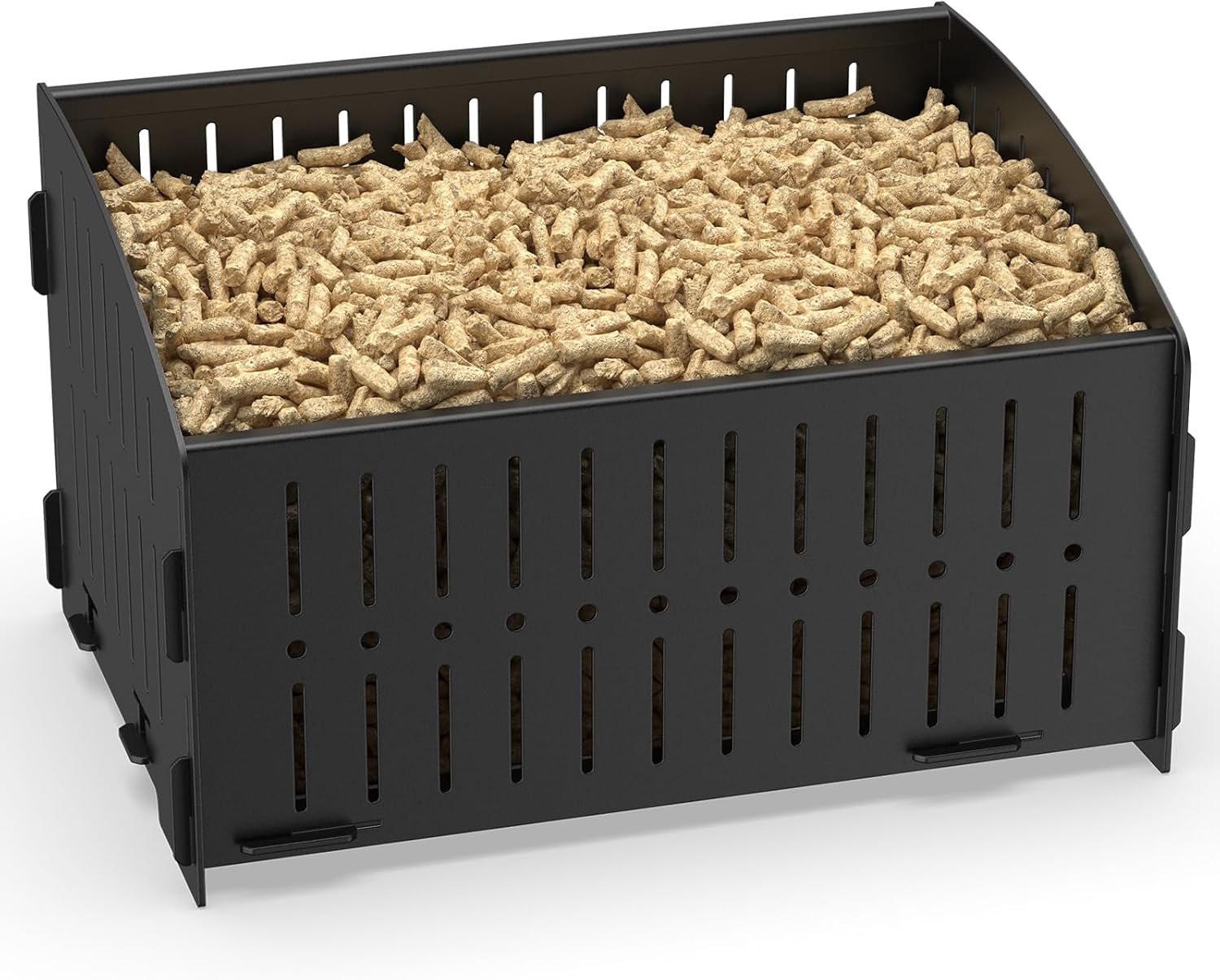 SnelShoppen - Pelletmand voor Open Haard, Geventileerd Ontwerp, Bruin IJzeren Mand, 28 x 20 x 17 cm, Geschikt voor Standaard Pellets, Ideaal voor Thui