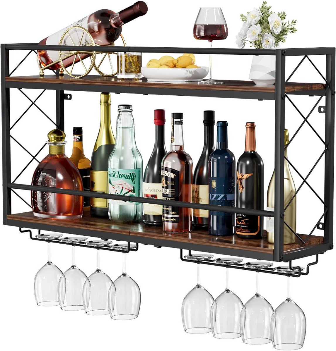 SP® Wijnrek Muur - Wijnrek - Wandwijnrek - Bruin - 20cm x 80cm x 43cm