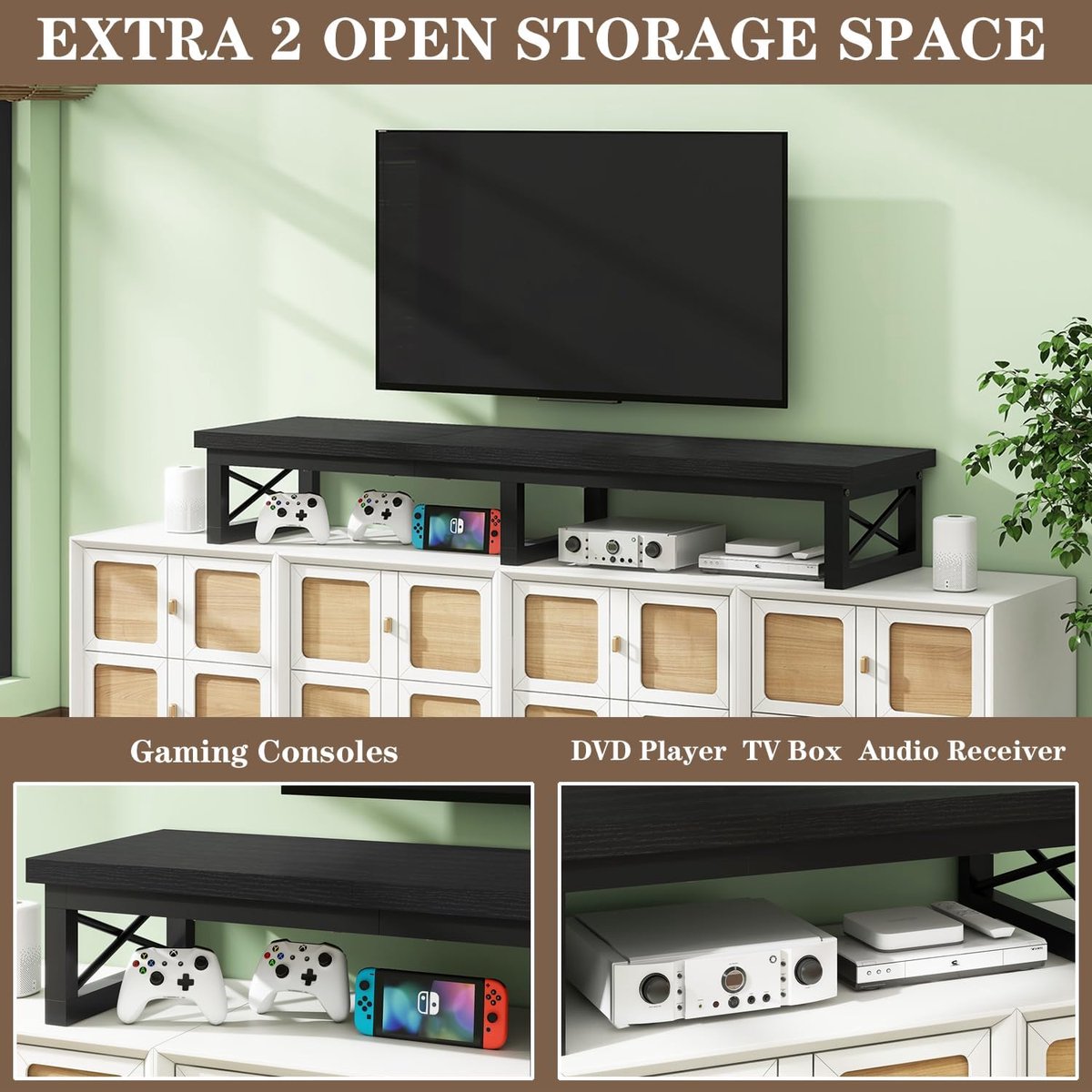 SnelShoppen - IBUYKE Tv-kast 114 cm, Zwarte Televisietafel met 2 Lagers, Korte Tv-standaard voor Televisies tot 60 Inch, Ideaal voor Woonkamer, Eetkam