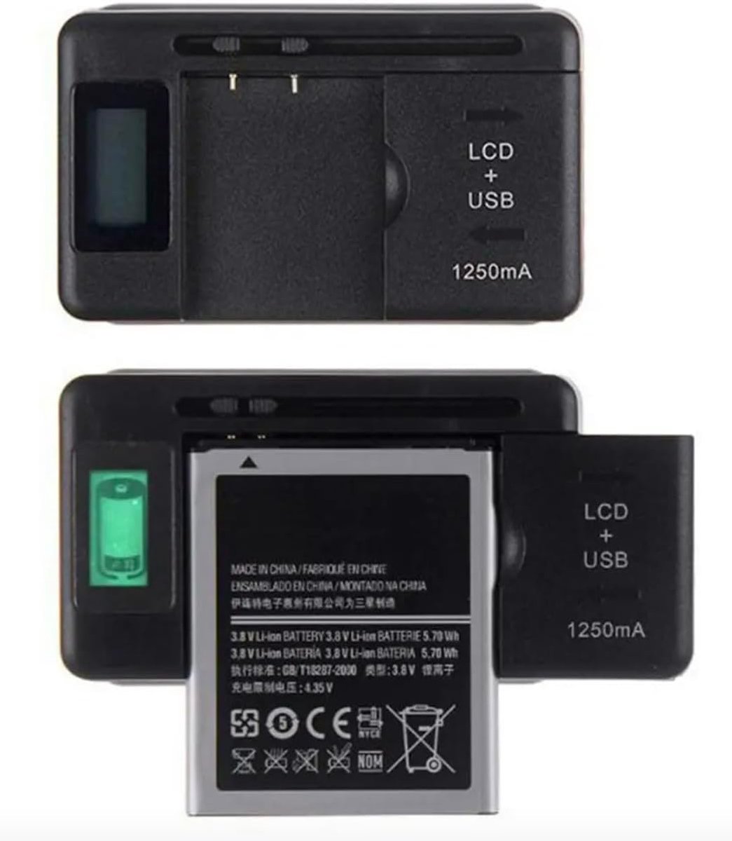 SnelShoppen - 2-in-1 USB en AC100-240V Oplader, Universele Mobiele Telefoon Acculader voor 32-50 mm Batterijen met LCD-scherm, USB Acculader voor Mobi
