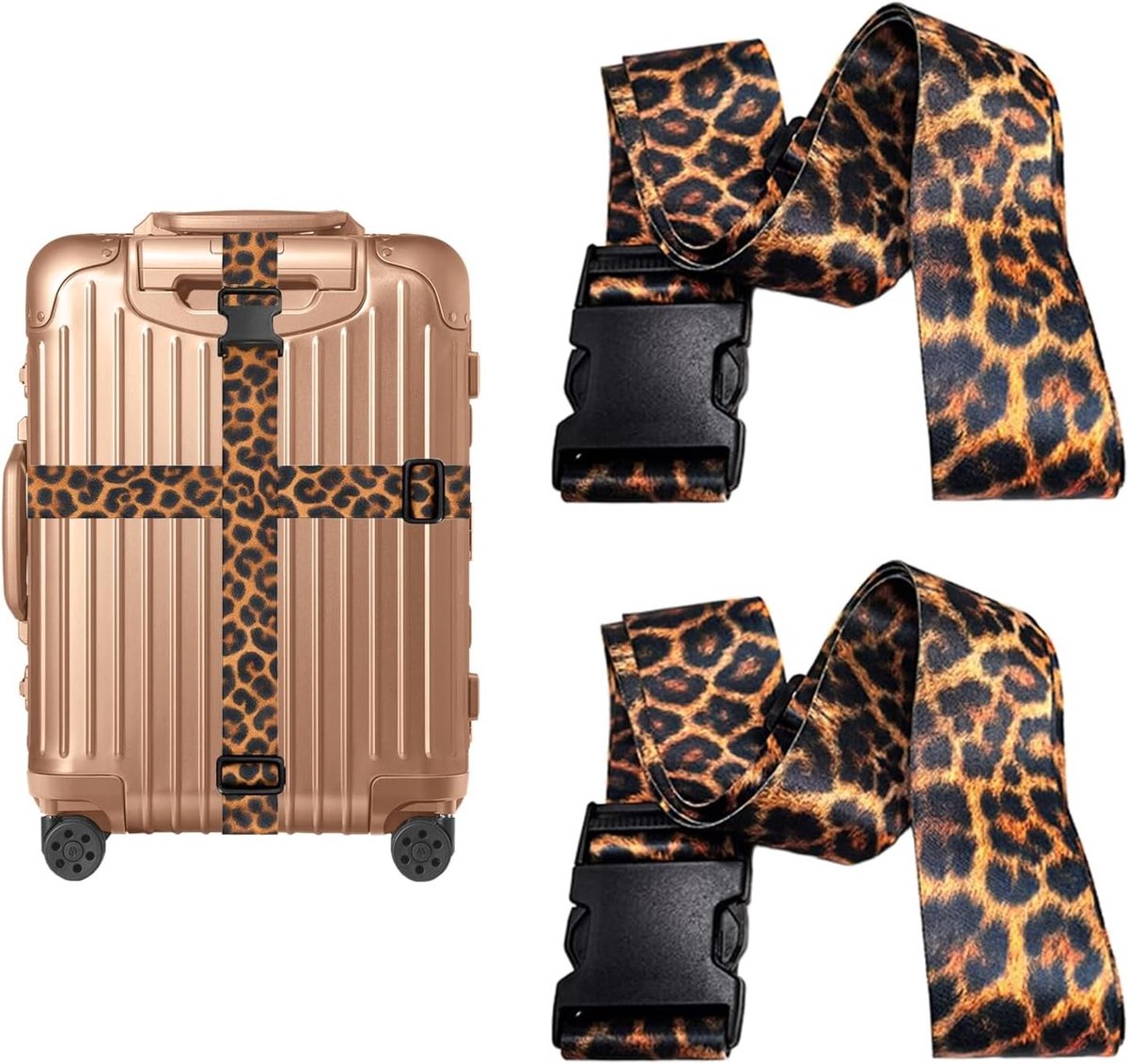 Set van 2 Verstelbare Kofferbanden met Luipaardprint - Ideaal voor Bagage, Reisaccessoires en Kofferbeveiliging