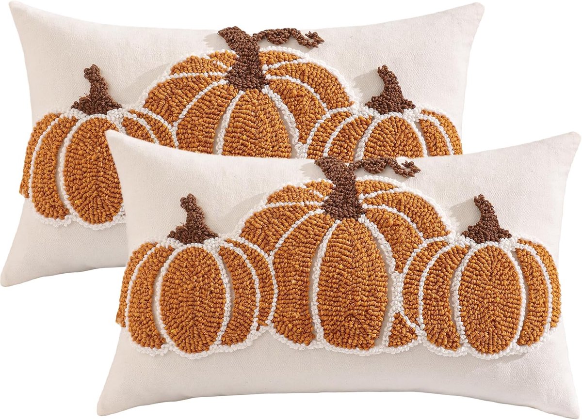 Tosleo 2 Pieces Autumn Cushion Covers Pumpkin 30 x 50 cm 30 x 50 cm Pillow Case with Three Orange Pumpkin Pattern - ShopVlot