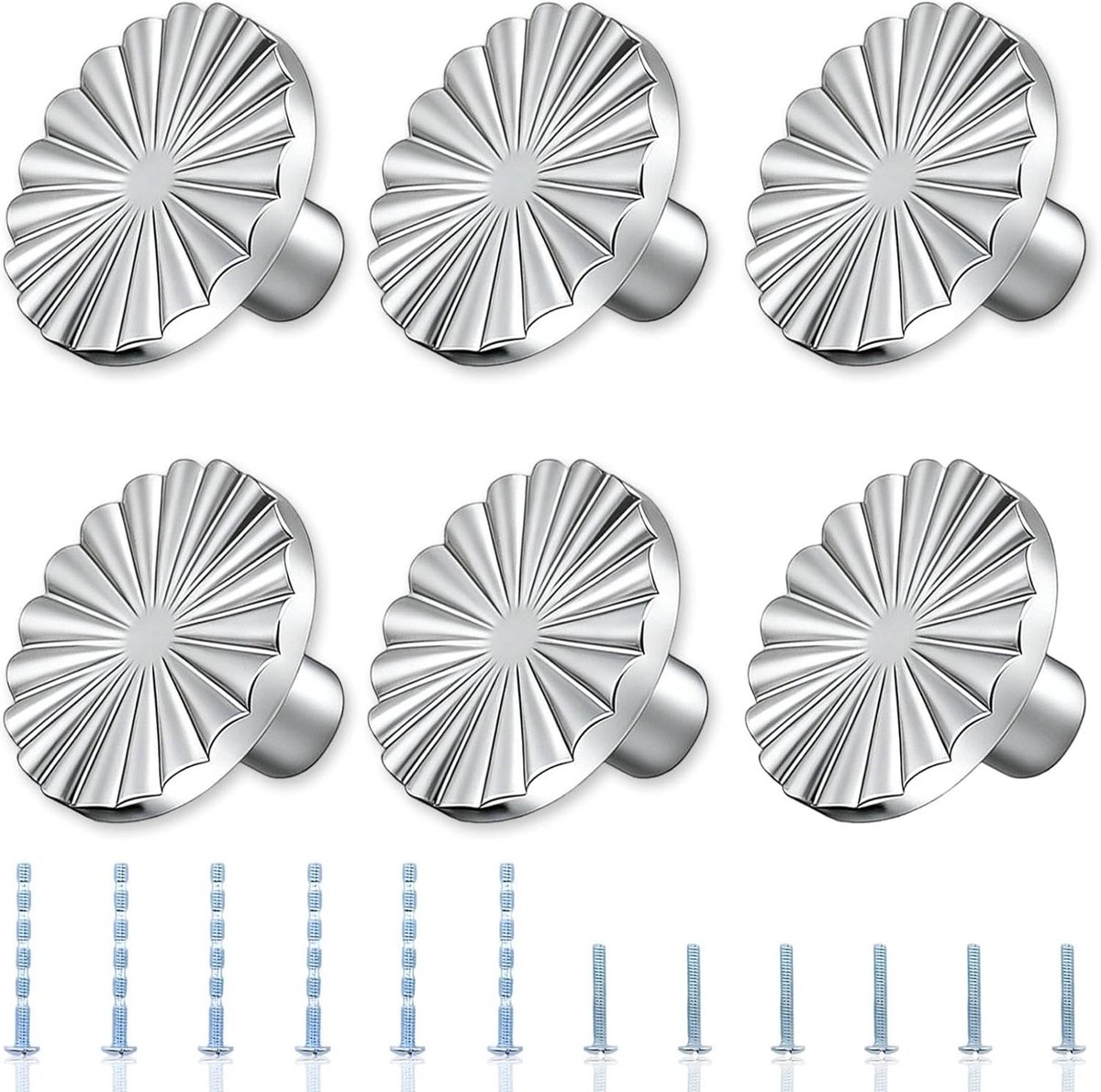 Set van 6 Ladesluitingen in Zilver, Meubelknoppen van Zinklegering, Diameter 30 mm, Ideaal voor Keuken, Badkamer, Woonkamer en Slaapkamer