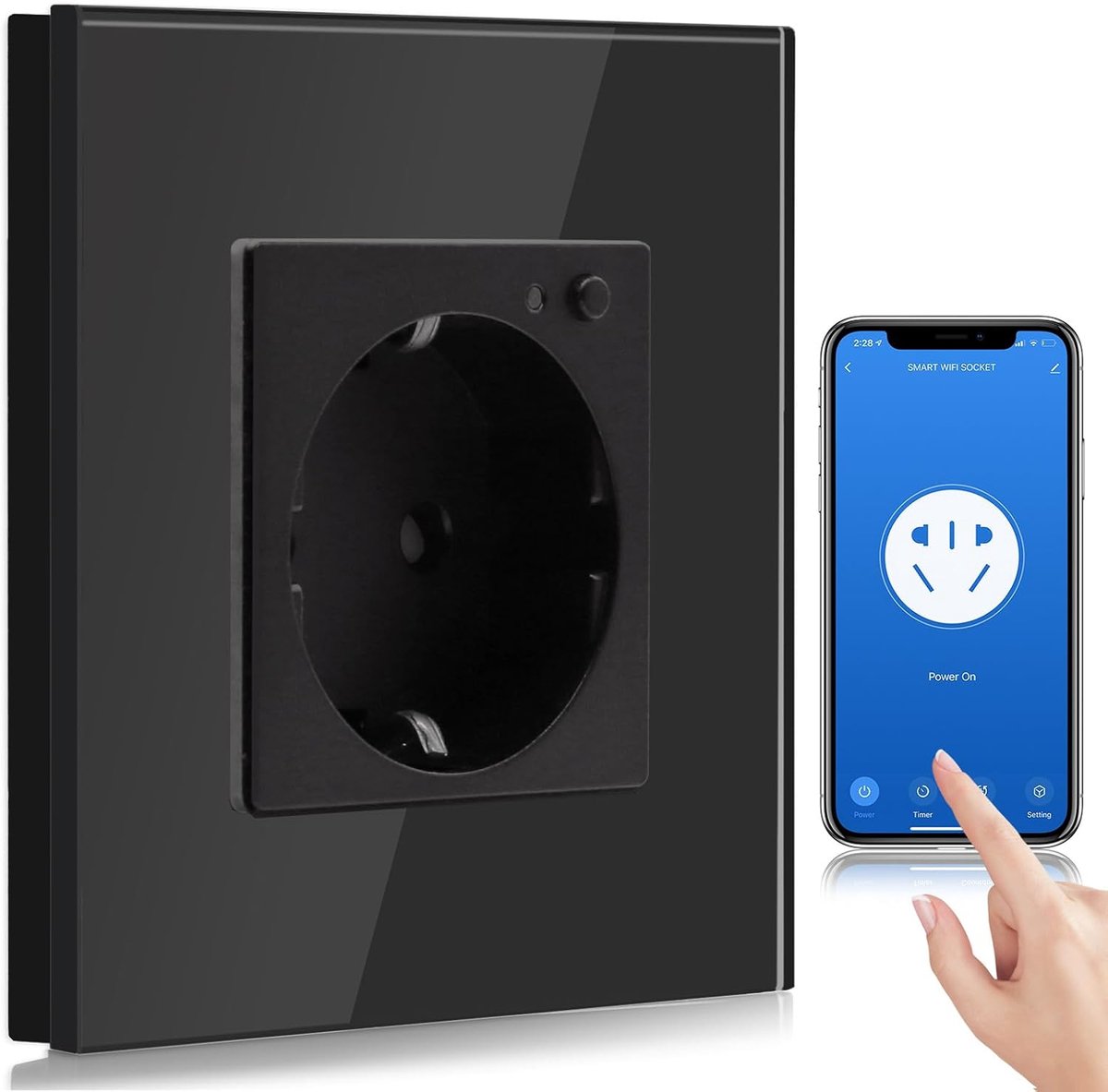 SnelShoppen - Wifi Smart Stopcontact met Timerfunctie, App-Besturing, Geschikt voor Amazon Alexa en Google Home, 1-Voudig Schuko Stopcontact, Zwart In