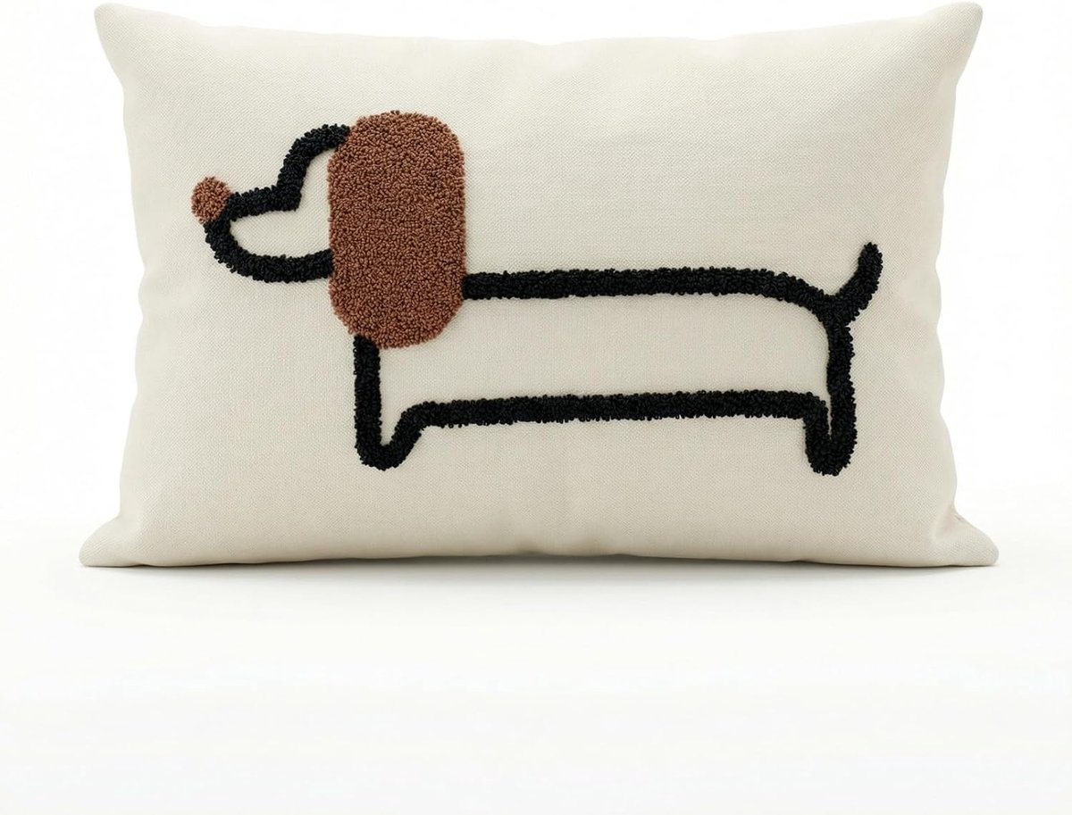 SnelShoppen - Kussenhülle Dackel-Motiv 50x30cm, Decoratieve Kussenbezug uit Canvasstof, Wasbare Zierkussenbezüge voor Sofa, Bed, Auto, Woonkamer, Thui