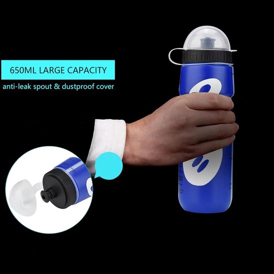Bidon Set - Fles met houder - Fietsen Onderweg - Anti-lek ontwerp - 650 ml - Blauw — afbeelding 2