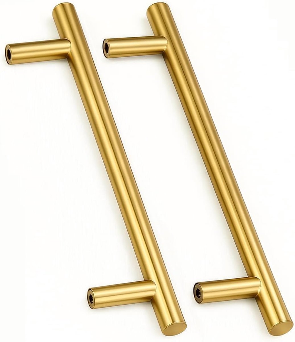 2 Stuks Deurhendel RVS Goud 192mm Montagegaten voor Keuken- en Kastdeuren, Inclusief Schroeven, Modern Design