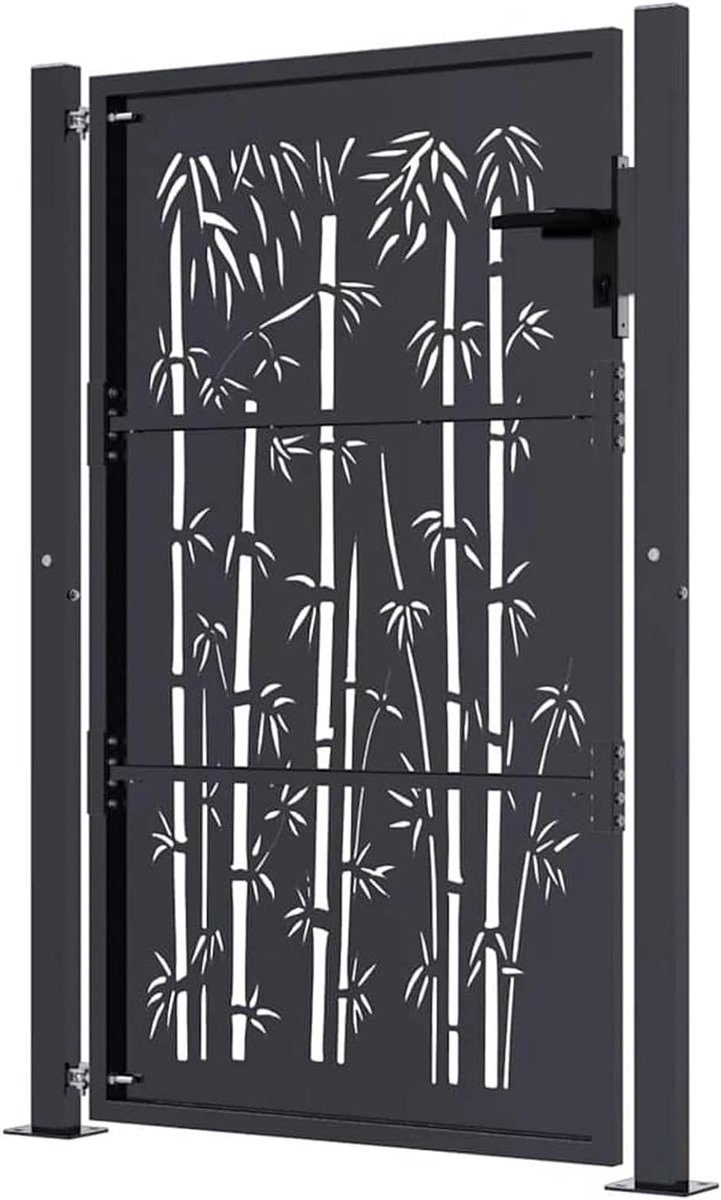 Tuinpoort Staal Bamboe - Tuindeur Hek - Toegang Creëren - Lasergesneden Ontwerp - 105x155 cm - Antraciet