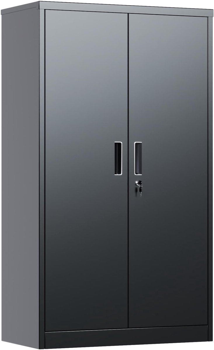 SnelShoppen - Metalen Opbergkast met 2 Deuren, 3 Verstelbare Planken, Stalen Kast 140 x 80 x 40 cm voor Magazijn, Garage, Huis, Kantoor - Zwart, Eenvo