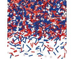 Over 100G Patriottische Sprinkles Bulk Niet Eetbare Taart Sprinkles Polymeerklei Wit Rood Blauw Sterbuis Onafhankelijkheid Kleine Nep Cabochon Vuller Voor Nail Art Taart Telefoonhoes Scrapbo