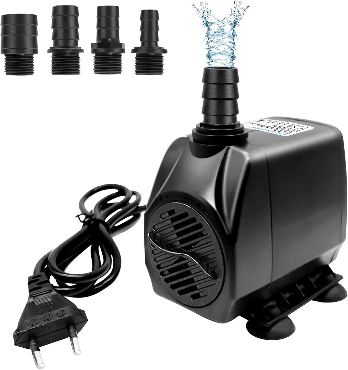 Aquariumpomp, 35 W, 2500 l/h, buitenvijverpomp, waterpomp, kleine fonteinpomp met 3 sproeiers, 13 mm, 16 mm, 19 mm, voor vijver, fontein, aquarium, tuin