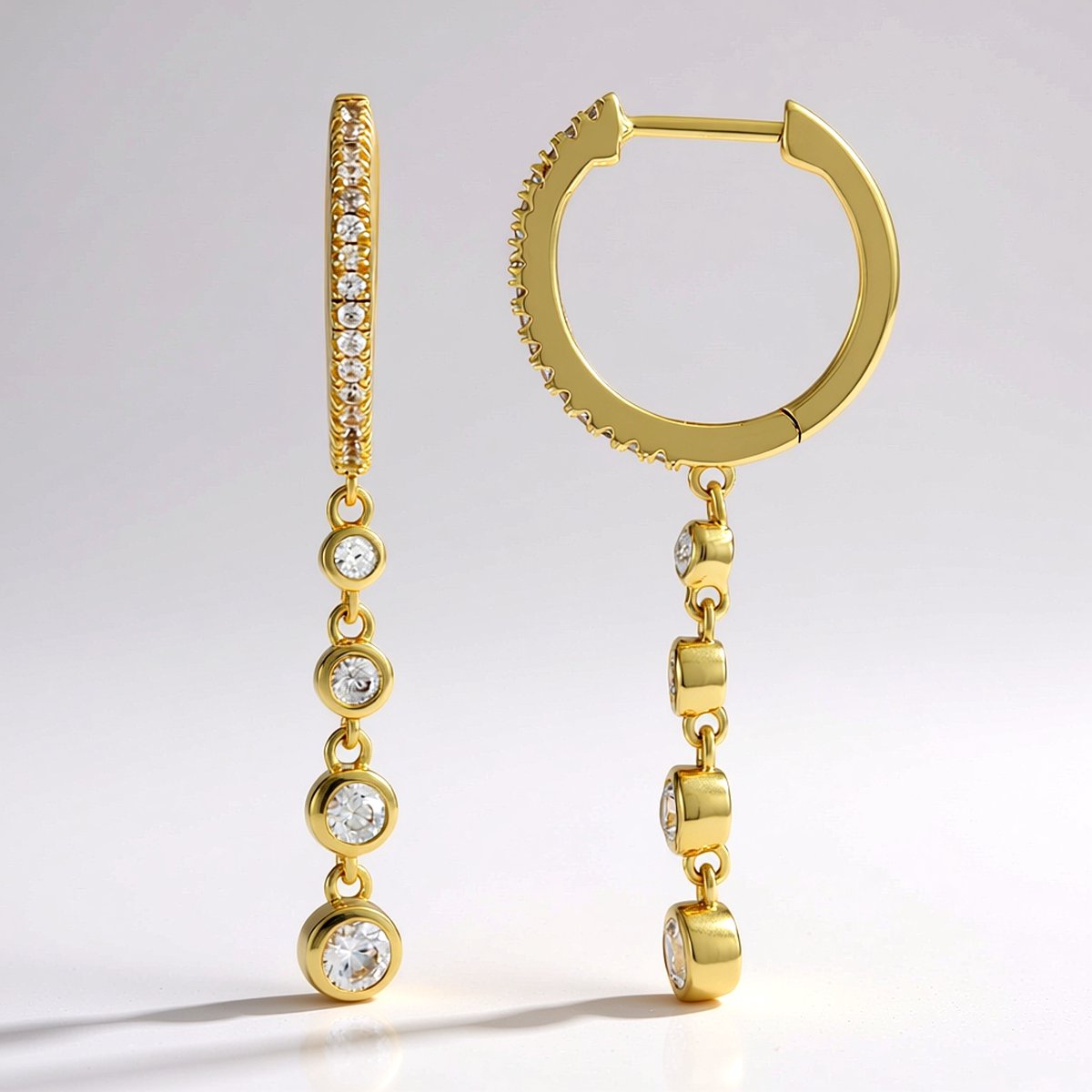 Cavill - Zilveren Oorbellen - 925 Sterling Zilver Verguld - 0,80 ct Cambodjaanse Zirkonia Rond - Elegante Chique Lichtgewicht Haak