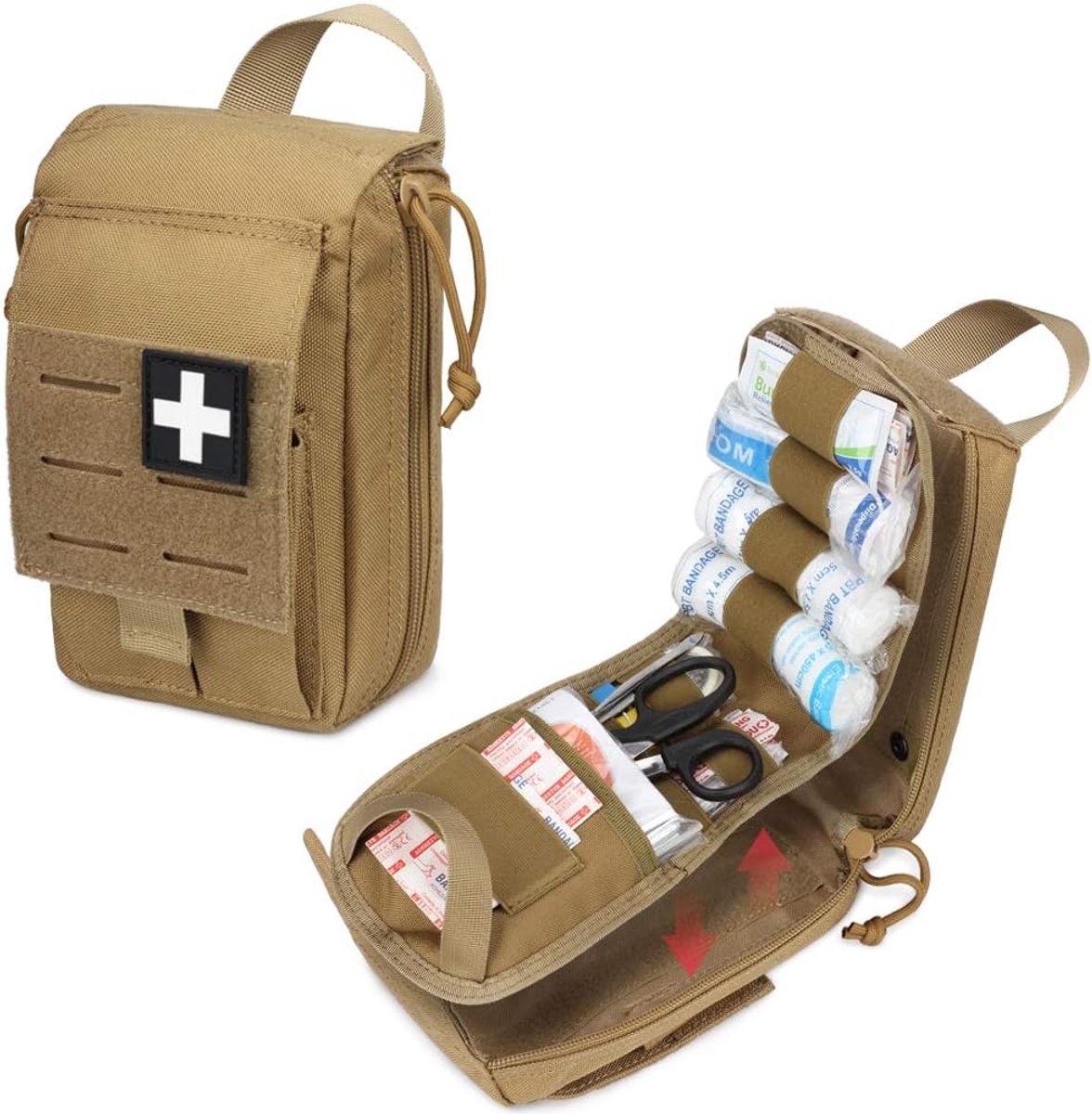 Tactische Rip Away EHBO-zakje, lasergesneden ontwerp Molle EMT tas Survival IFAK zakjes Blow Out Emergency Medische Organizer Inclusief Rode Kruis Patch