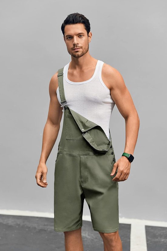 Heren jeans overall katoen tuinbroek korte werkbroek loose fit mannen denim jumpsuit met zakken — afbeelding 4