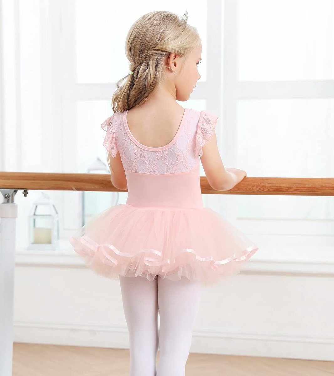 Balletkleding voor meisjes, katoenen dansjurk, tutu, ballet, tutu voor kinderen, balletshirt met rok, ballerinajurk, roze, 120-130