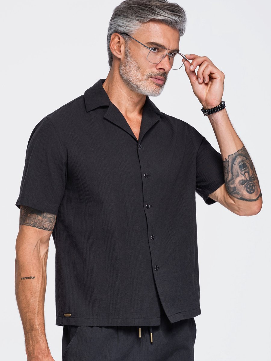 OMBRE Overhemd - Loose Fit - Katoen - Lange Mouw Zwart XXL