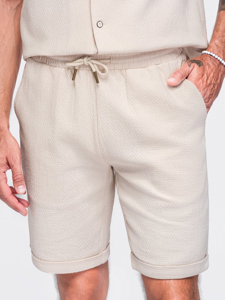 OMBRE Korte broek - Regular Fit - Katoen - Effen Gebroken wit M