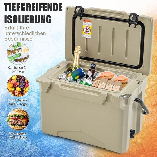 Koelbox 21 liter - Isoleerbox Thermobox - Buitenactiviteiten - Rotatiegevormde constructie - 55 x 33 x 37 cm - Kaki van Koelbox. — afbeelding 3