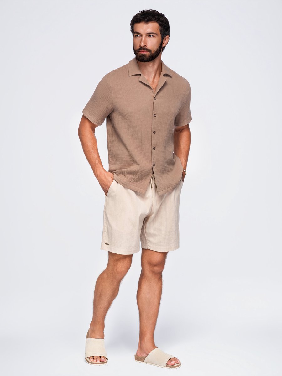 OMBRE Overhemd - Loose Fit - Katoen - Lange Mouw Bruin XL