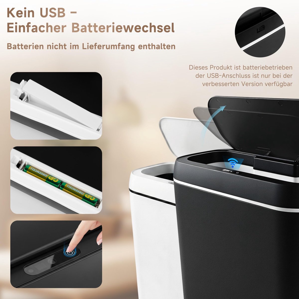 SnelShoppen - Automatische Afvalemmer 15 L, Stille Elektrische Deksel, RVS, Ideaal voor Keuken, Badkamer, Kantoor, en Feestjes