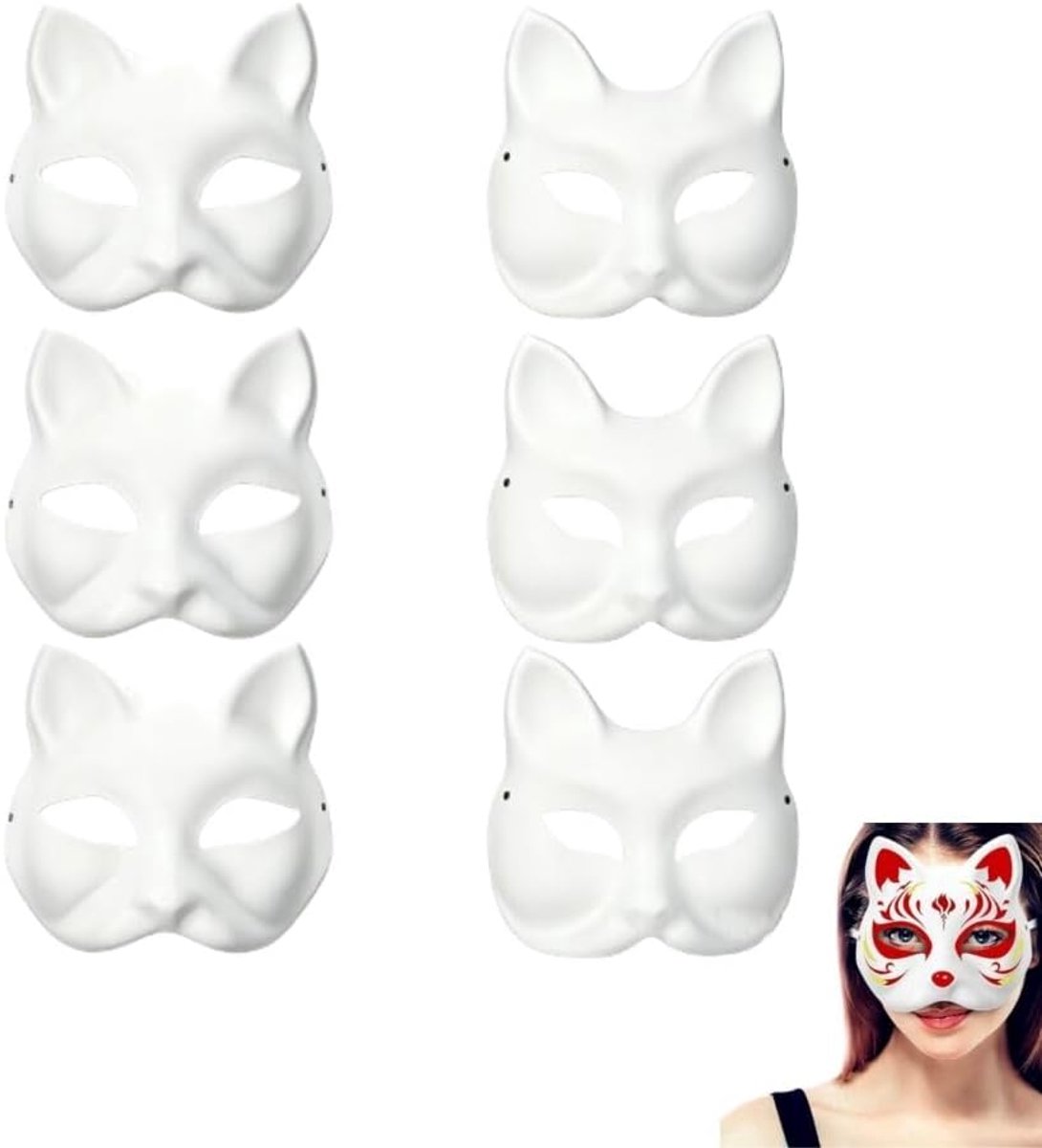 Maskers, theatermasker voor maskers, kattenmaskers, om te beschilderen en te decoreren, voor doe-het-zelf party, carnaval, Halloween
