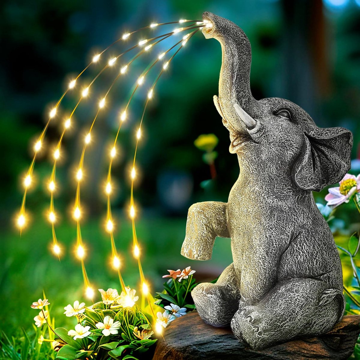 Opgewaardeerd olifantenstandbeeld, tuindecoratie, echte bewaterende olifant, figuur op zonne-energie, LED-verlichting, geschenken voor vrouwen, geschenken voor mama, tuindecoraties voor