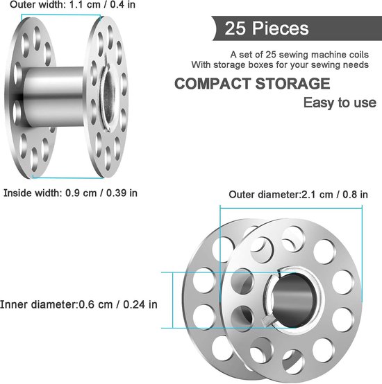 leeg naaimachine spoel met opbergdoos, metalen garenspoel, 25 stuks — afbeelding 2