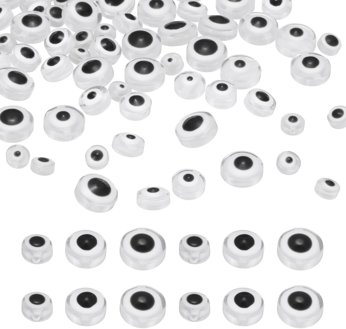 Kralen boze oog, 150 stuks, 6 mm/8 mm/12 mm, kunsthars, plat, rond, voor het maken van sieraden, armbanden, oorbellen, halskettingen, knutselen, wit