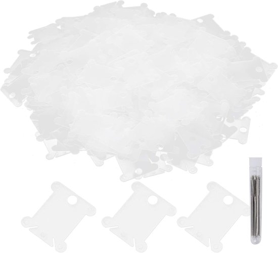300 Stuks Floss Spoel Kaart, 300 Stuks Klossen Plastic Transparante Borduurplaat Borduurgereedschap Naaigaren Houder Opslag Tool met 12 Zilveren Blunt Big Eye Naald — afbeelding 3