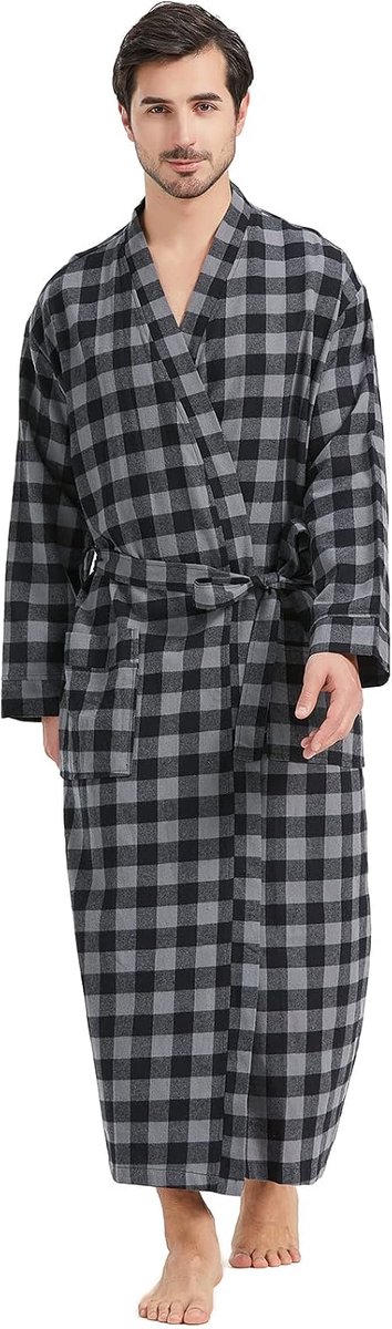 Heren Buffalo Plaid 100% Katoen Flanel Sjaal Kraag Gewaad Lichtgewicht Volledige Lengte Badjas Loungewear Huis gewaden