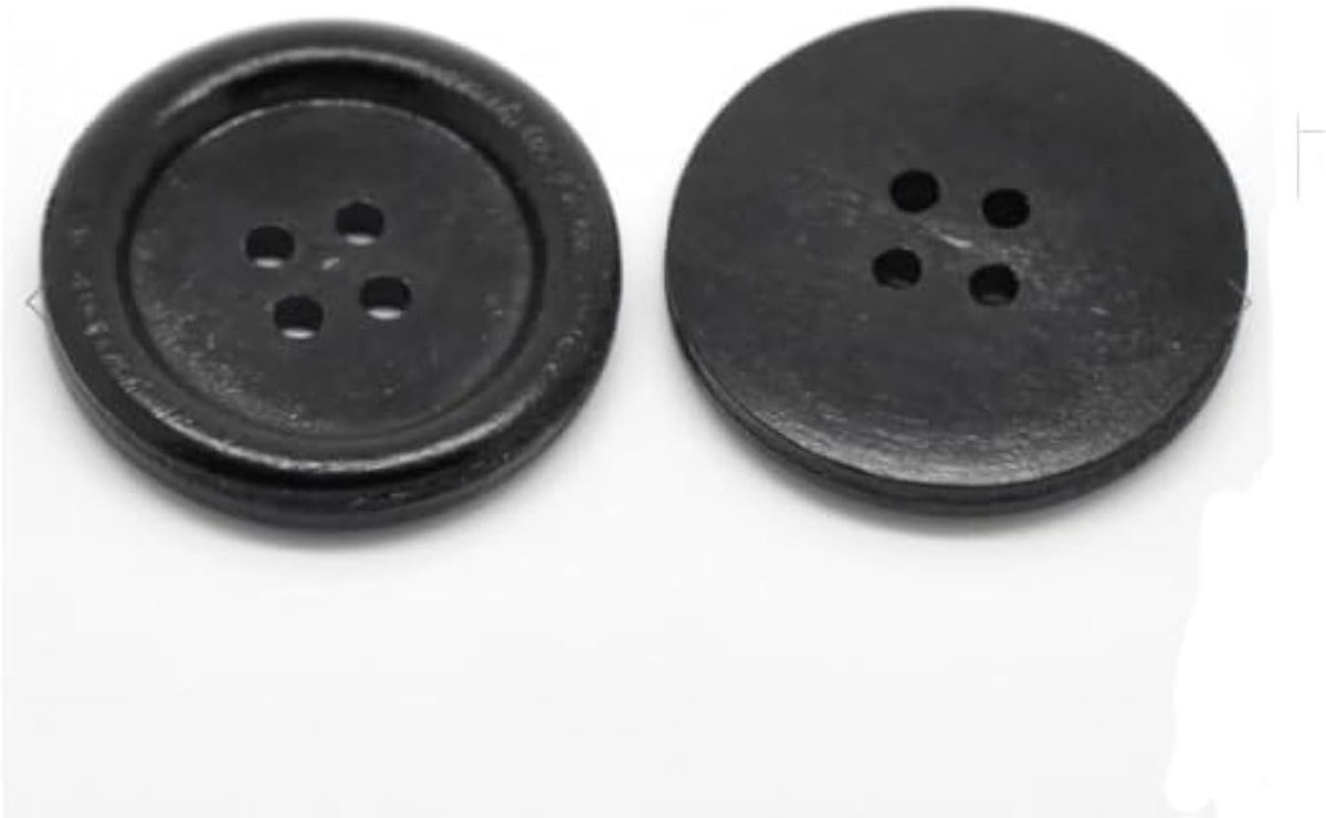 Knopen, zwart, rond, 30 mm, viergaatsknopen van hout, 4-gaats om op te naaien, te naaien, te knutselen, ronde houten knopen - mantelknopen, jasknopen