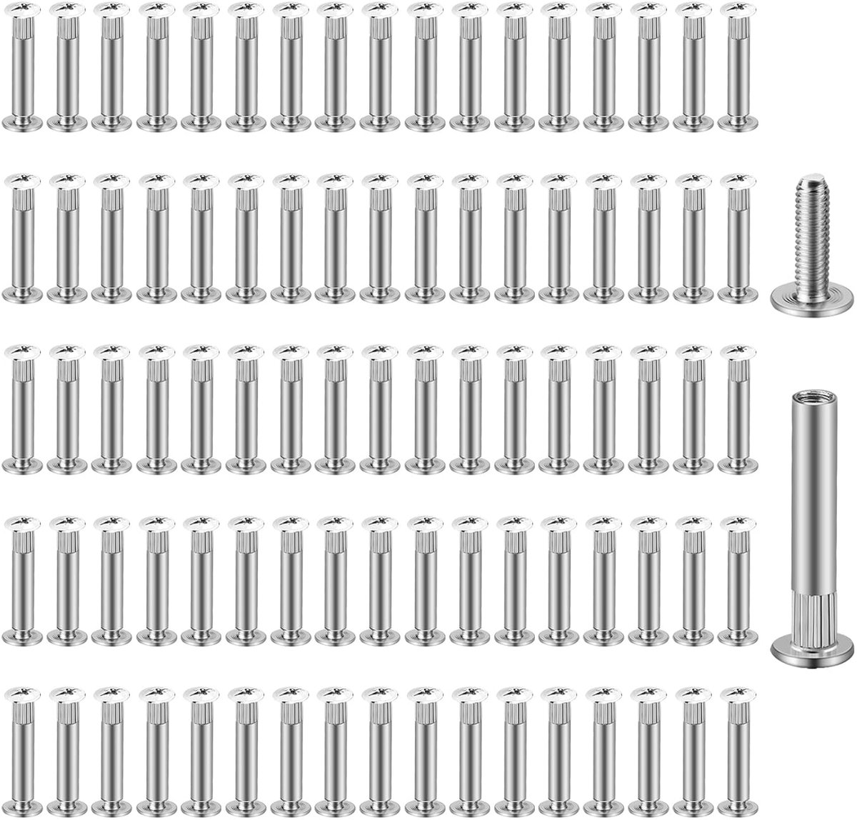 170 stuks meubelschroeven met huls, meubelverbinder, kastverbinders, schroeven M4 x 31-40 mm, vernikkelde verbindingsschroeven, hulsschroeven, kastverbinders voor meubels, kasten, houten planken