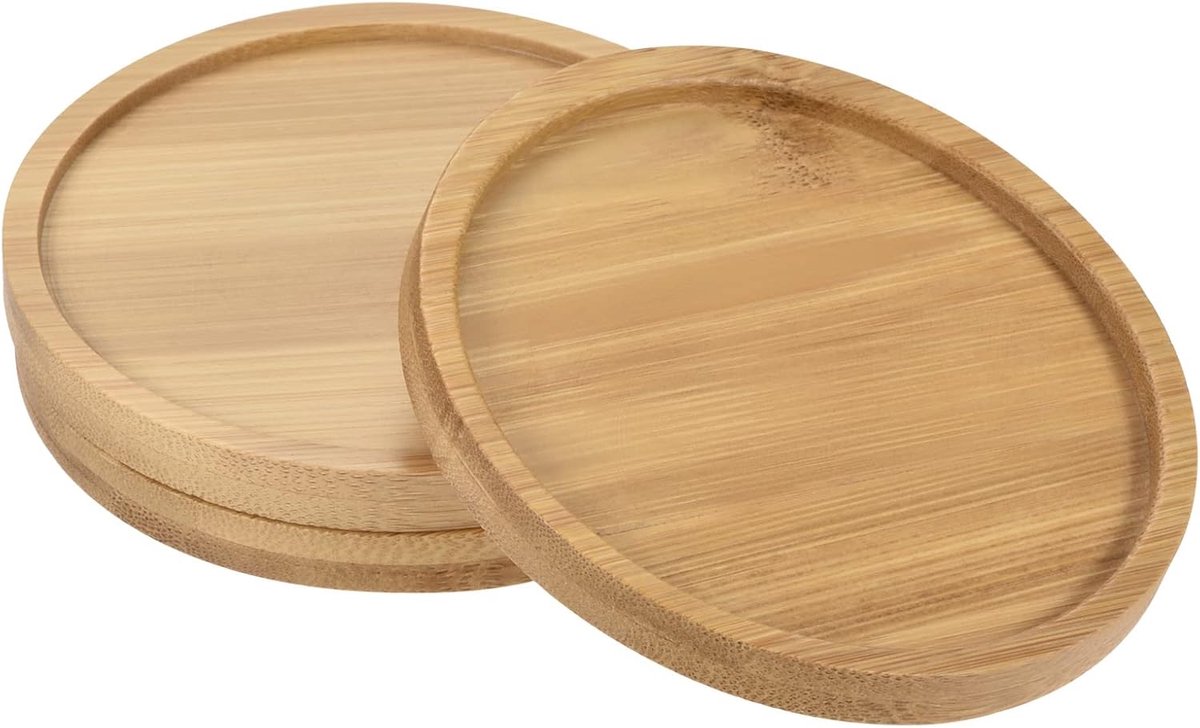 sourcing map 3 stuks onderzetters voor bloempotten 10 cm buitendiameter bamboe rond bloemen lekbak voor gebruik binnenshuis