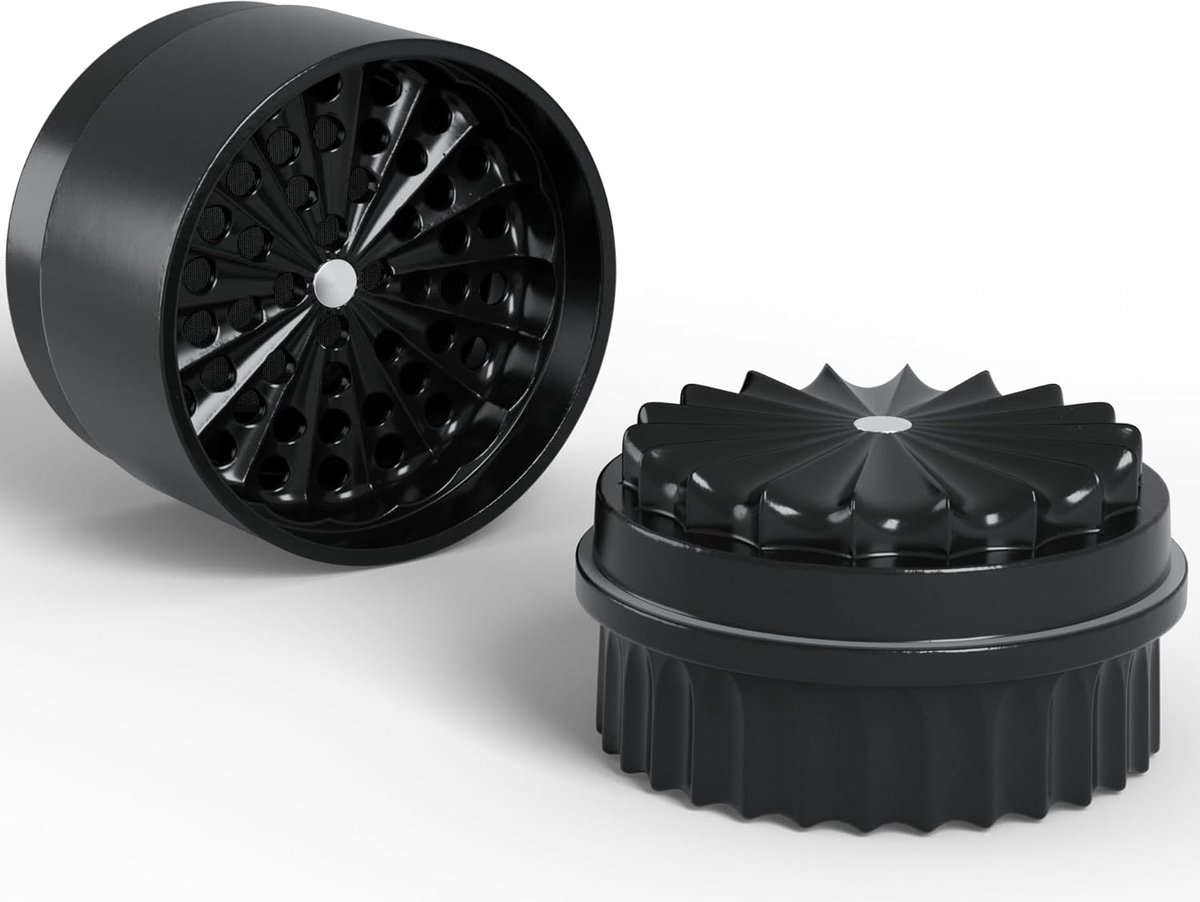 kruidenmolen, diameter 63 mm, nano-keramiek gecoat voor anti-aanbakslijpen, 5-delige set met ingebouwde opslagcontainer in deksel (zwart)