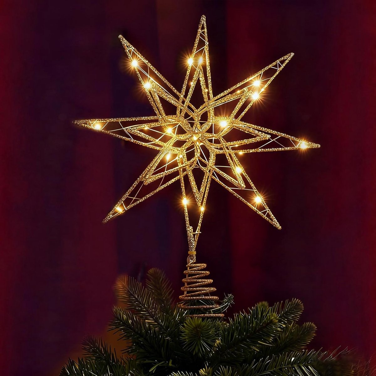 Ster voor kerstboompiek, led-kerststerren voor Kerstmis (geel)