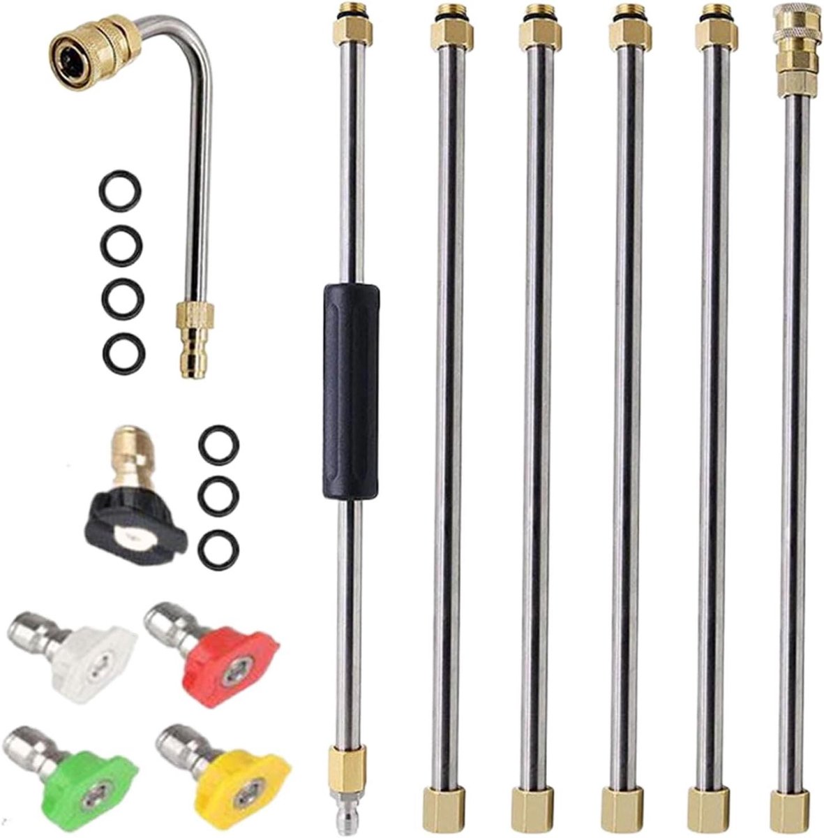 Telescopische stang - Verlenglans Hogedruk - Buitenkant Reinigen - Messing Constructie - 41 cm - Zilver