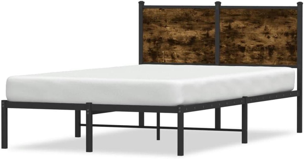 Metalen Bedframe - Robuust Bed - Slaapkamer Inrichting - Met Hoofdeinde - 120 x 200 cm - Rookeiken