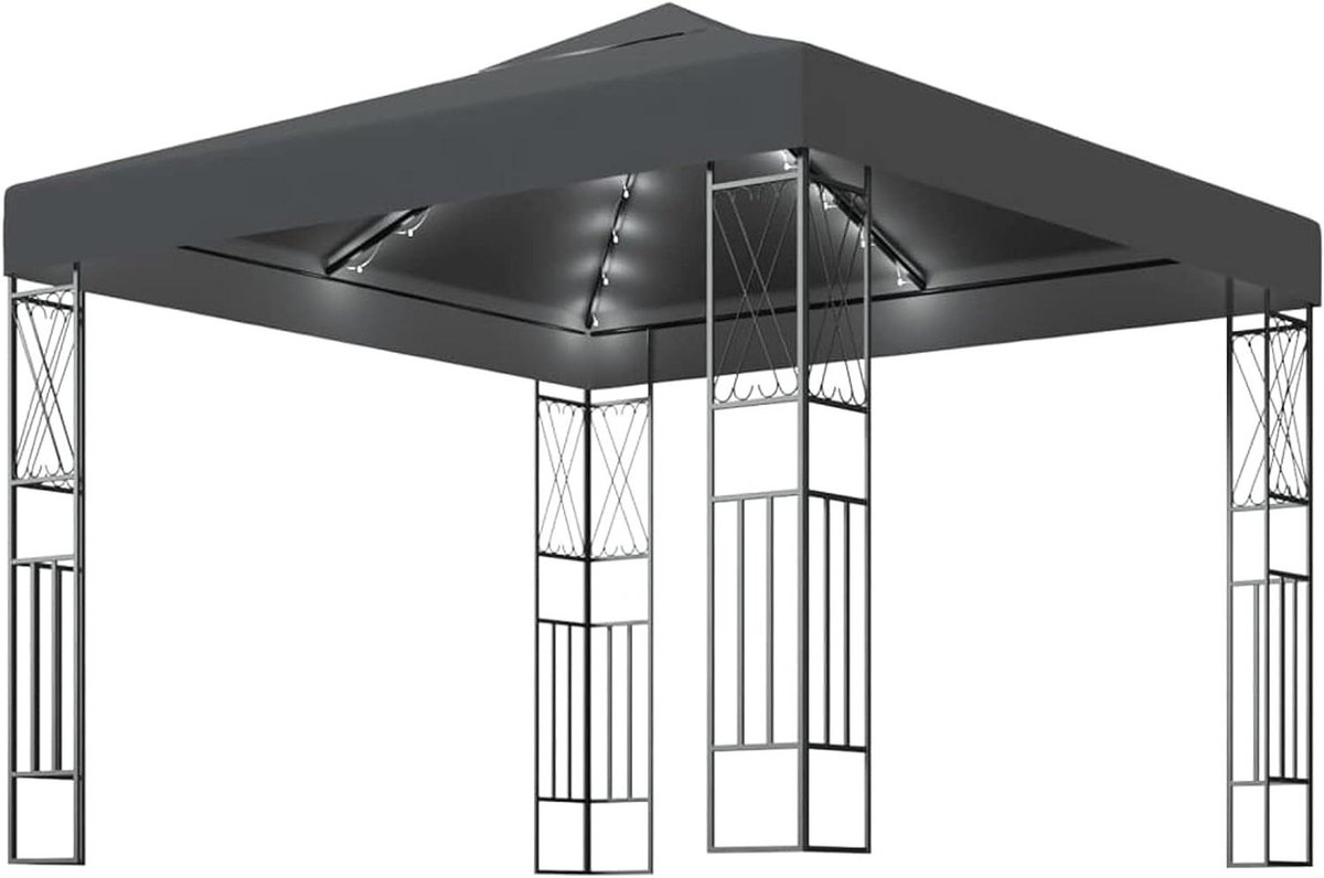 Feesttent - Tuinpaviljoen - Buitenfeestjes - Geïntegreerde LED-verlichting - 3 x 3 meter - Antraciet