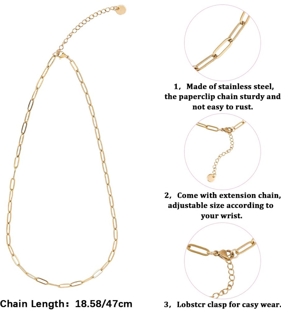SnelShoppen - Verstelbare Gouden Paperclipketting Halsketting van Roestvrij Staal - 10 Stuks van 46 cm - Luxe 18K Goudplating voor Feest en Dagelijks