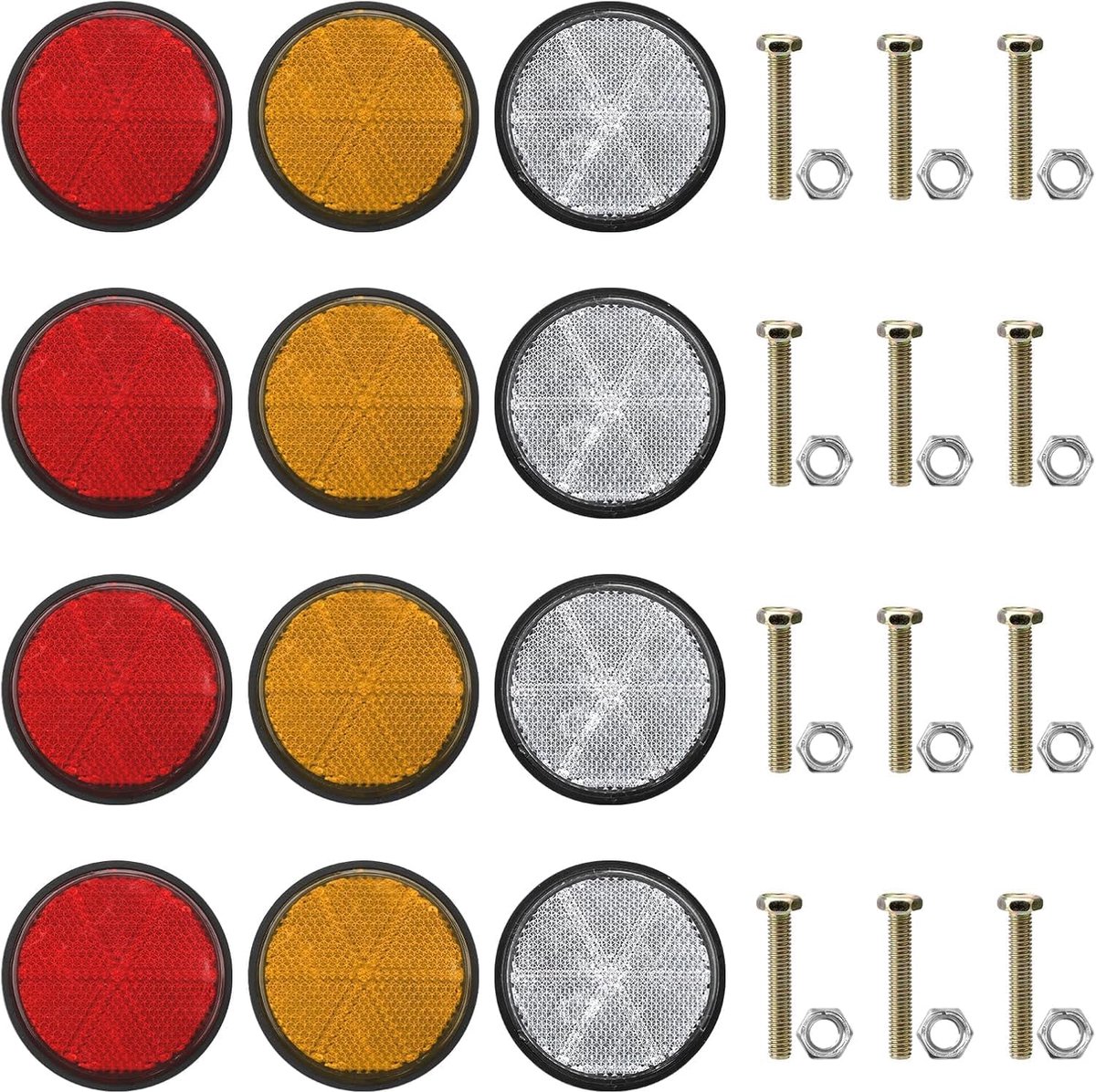 12 stuks ronde reflectoren 60mm kattenogen aanhanger zijlichtreflectoren aanhanger voor aanhanger verlichting driehoek reflectoren auto reflectoren motorfiets reflectorband caravan met M5 schroeven