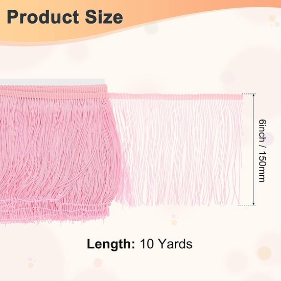 METERXITY Chainette franjes, 10 meter polyester vlecht kwastjes trim voor doe-het-zelf ambachten/Latijnse jurk/lampenkap decoratie/trouwjurk/naaien/kleding franje garen [roze] — afbeelding 2