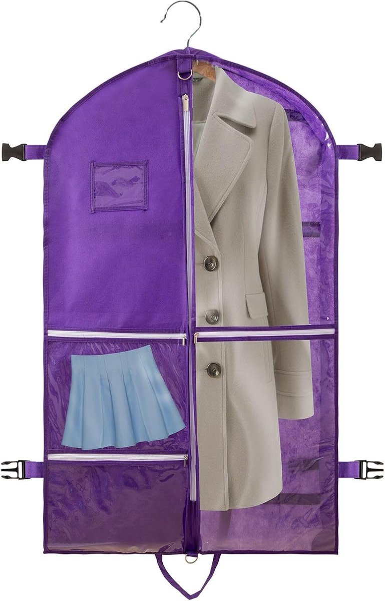 kostuumtas, opvouwbare kledingzak, reistas met 4 zakken, draaggreep en gespen, kledingzak voor pak, heren, jas, kostuumzak, 110 x 60 cm, kinderkledingzak voor dansen, reizen, opslag