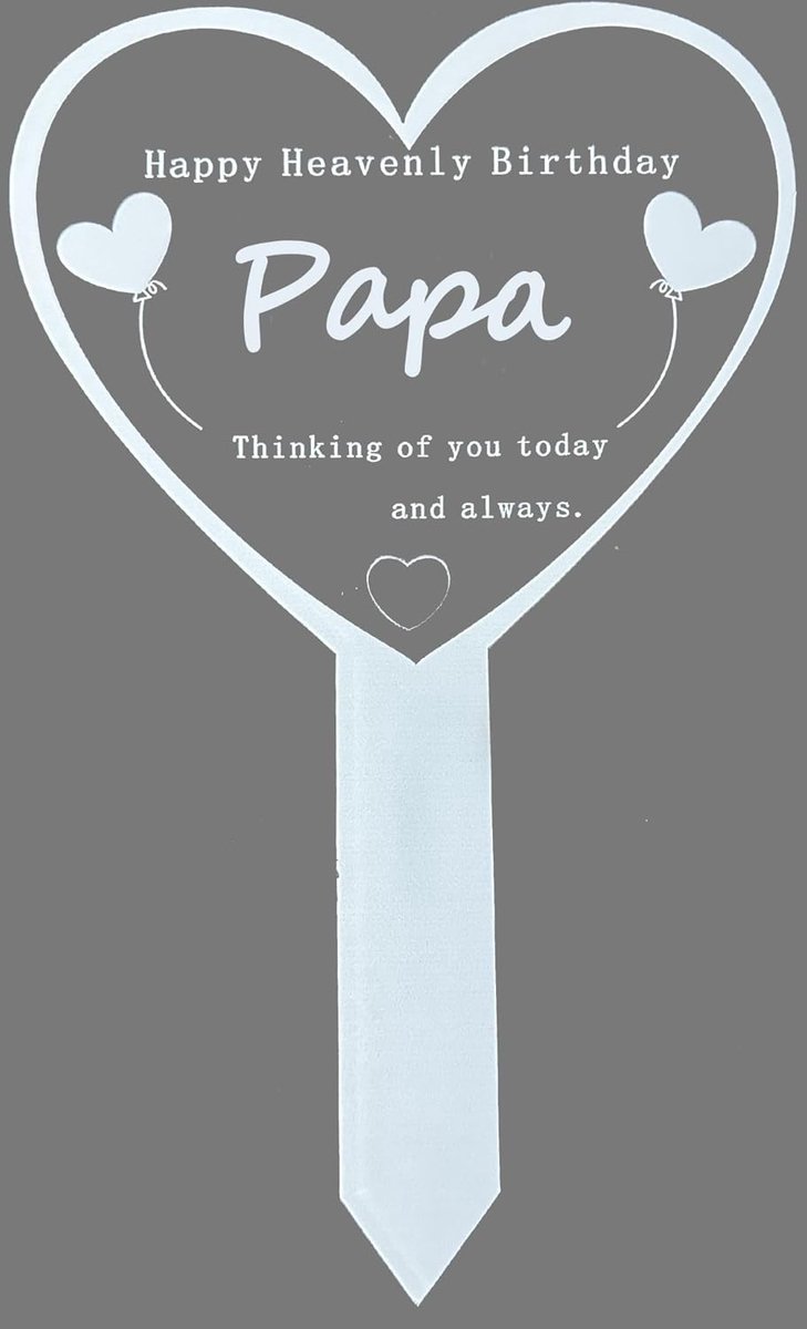 Hart-herdenkingsstekker voor graf, 16 x 26 cm, Happy Birthday in Heaven Opa/Oma/Papa/Mama, witte tuindecoratie, grafdecoratie voor begraafplaats, tuin of binnenplaats (papa)