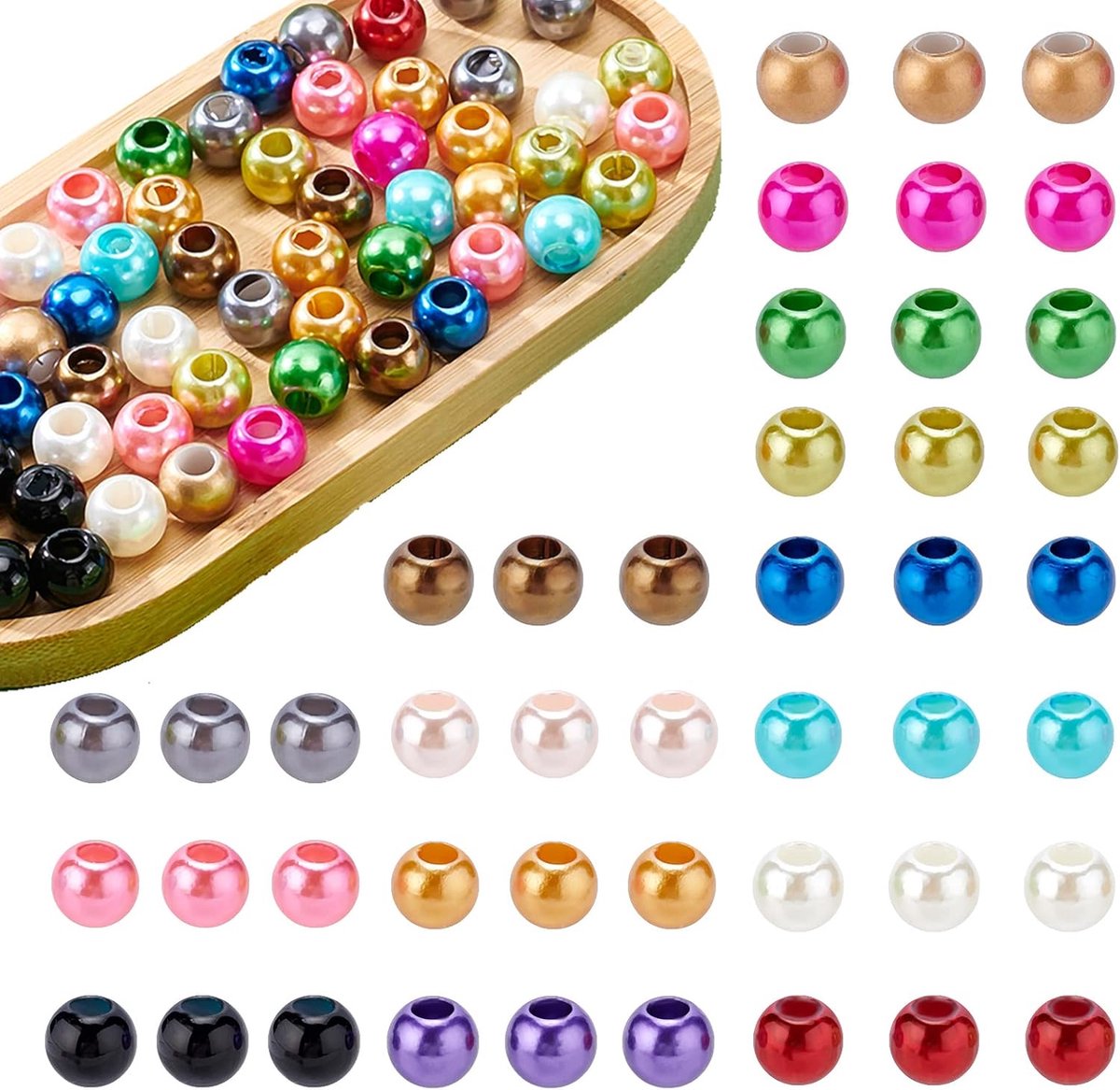 Kralen, 15 kleuren ABS kunststof imitatie ronde kralen met groot gat, losse spacerkralen voor het maken van sieraden, halskettingen, armbanden, doe-het-zelf, gat: 5 mm