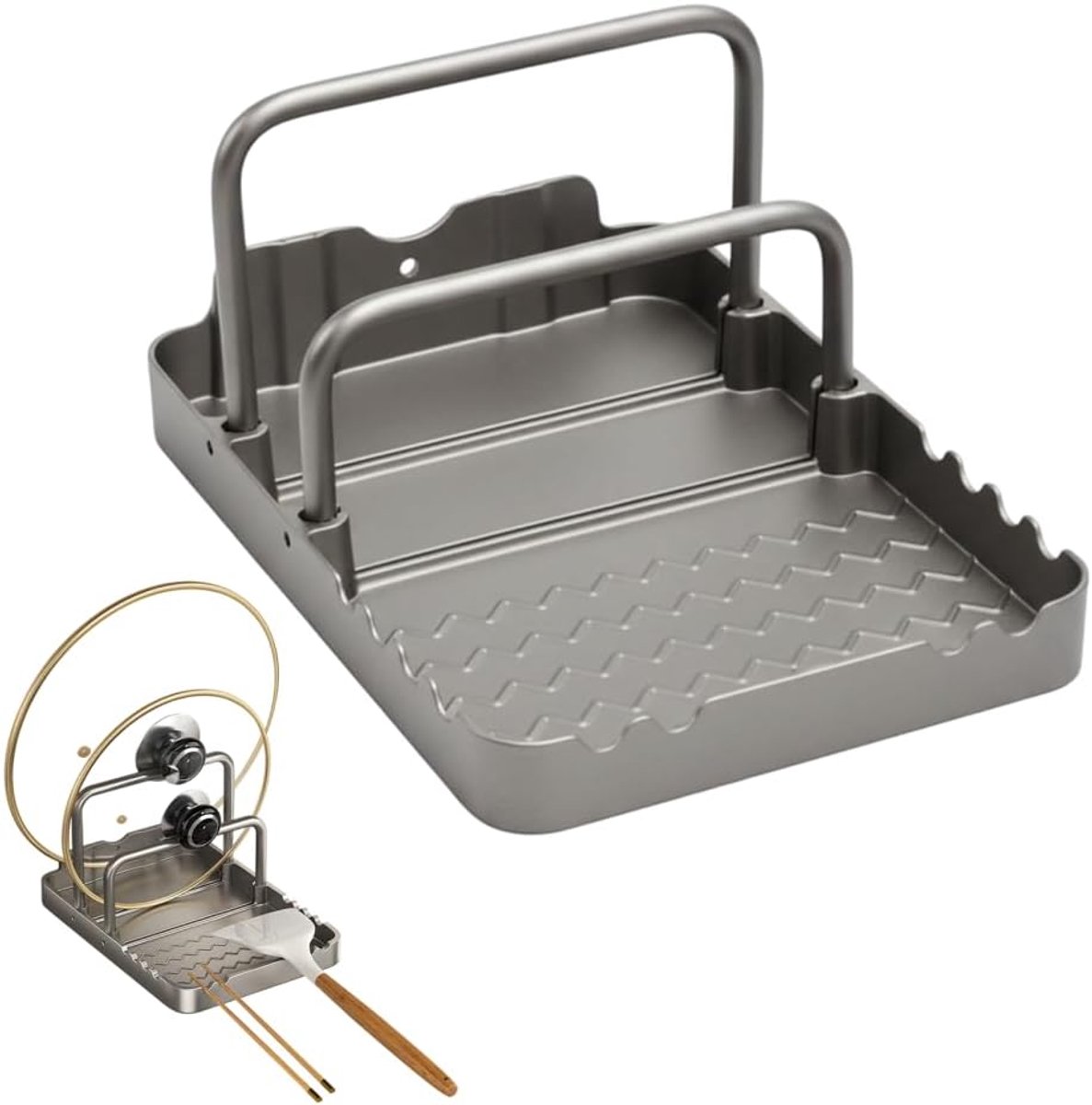 Pannendekselhouder, snijplankrek met lepelsteun, antislip pan-organizer voor bakplaat, kookgerei, keuken, barbecue