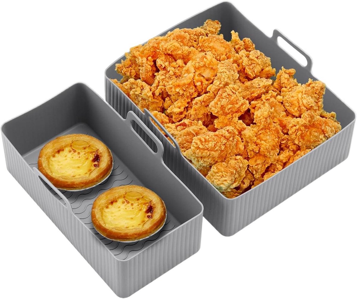 Siliconen Airfryer Mand - Bakvorm Frituurmand - Bakken en Braden - Hittebestendig tot 230°C - 21.5 x 18.5 cm - Grijs